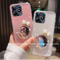 Phone Case เคส Realme C53 NFC เงางามเป็นท้องฟ้าเต็มไปด้วยดวงดาวกรอบนุ่มมีหูแมวผูกโบว์ติดกระจกแต่งหน้าRealmeC53 2023