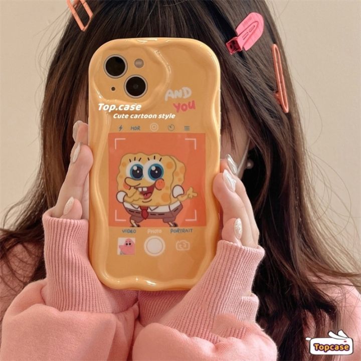 เคสโทรศัพท์มือถือ-ซิลิโคนนิ่ม-กันกระแทก-ลายการ์ตูน-spongebob-oval-wave-edge-สําหรับ-iphone15-14-13-12-11-pro-max-x-xr-xs-8-7-6-plus-se-2020