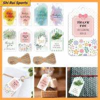 SHIRUI 50PCS อาบน้ำเด็ก ของชำร่วยงานแต่งงาน ลายสีน้ำ ตกแต่งของขวัญ แท็กขอบคุณ ห่อป้ายแขวน ด้วยเชือก