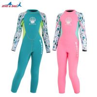 Diving Suit Kids Girls Wwimwear 2.5mm Neoprene Wetsuit Blue Pink 2 Colors Jellyfish Design Colorful Long Sleeves Pants Jumpsuit