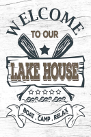 ป้ายดีบุกโลหะวินเทจ "ยินดีต้อนรับสู่ Lake House -Boat, Camp, Relax" Rustic Cabin Wall Decor