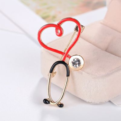 New Fashion Medical Medicine Brooch Pin for Women Stethoscope Electrocardiogram Heart Shaped Pin Female Doctor Lapel Pin Jewelry