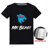 เสื้อผ้าเด็กฝ้าย100% แมวสายฟ้าแลบ Mr Beast เสื้อยืดแบบบางสำหรับเด็กเด็กผู้ชายเด็กผู้หญิงคอกลมฤดูร้อนแขนสั้นเด็กผู้หญิง0000