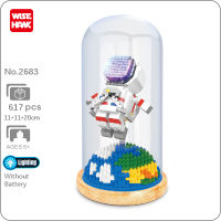 WS 2683 Space Astronaut Fly Spaceman Earth Led Light Display Cover Wood Base Mini Diamond Blocks Bricks Building Toy Gift In Box