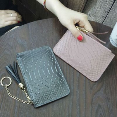 Fashion Ladies Wallet Mini Coin Purse With Card Holder Real Leather Handbag Snake Pattern Short Zipper Slim Clutch With Keychain