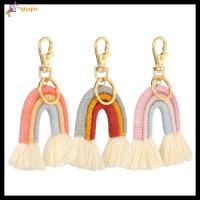 QIUQIU 1PC/3PCS ที่แขวนกระเป๋า เสน่ห์กระเป๋าถือ พวงกุญแจ ที่ใส่พวงกุญแจรถยนต์ พู่ โบฮีเมียน พวงกุญแจสายรุ้ง