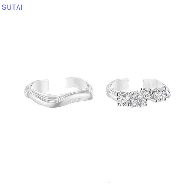💖【Lowest price】SUTAI แหวนนิ้วชี้คู่แฟชั่นแหวนเพทายคริสตัลแหวนเปิดปรับได้สำหรับคู่รักผู้หญิงหมั้นแต่งงานของขวัญเครื่องประดับ