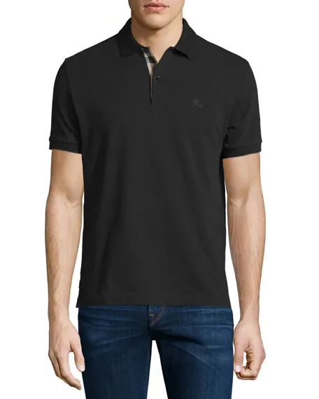 Áo Polo Nam Burberry Oxford Check Placket Cotton Black 