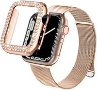 Stainless Steel Mesh Loop Magnetic Band with Bling Bumper Case Compatible with Apple Watch Band Straps