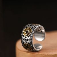 KOFSAC New Vintage Chinese Style Five Emperor Money Rings Men Jewelry 925 Sterling Silver Ring Boy Creativity Finger Accessories