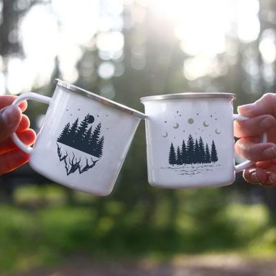 【High-end cups】คืนป่าภูเขาพิมพ์เคลือบสร้างสรรค์กาแฟชานมถ้วยแก้วตั้งแคมป์จับ Drinkware วันหยุดเดินป่าแก้วของขวัญ