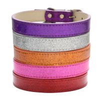 【CC】 Leather Dog Collar Glitter Material Neck Collars Small Medium Large Dogs Accessories Pink XS-3XL