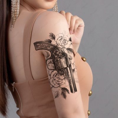 hot【DT】 Gun Vine Pattern Tattoos Sticker for Men Arm Legs Temporary Fake Flowers Leaves Tatoos
