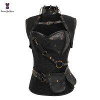 (CAES Premium)ผู้หญิงผิวดำ39; S เกลียวเหล็กกระดูกชาวเยอรมันย้อนยุค Overbust Steampunk Bustier รัดตัวกับแจ็คเก็ตขนาดบวก926