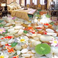 ◇✸ Custom 3D Floor Murals HD Cobblestone Lotus Carp Floor Tiles Painting Bedroom Living Room PVC Waterproof Wear Wallpaper Sticker