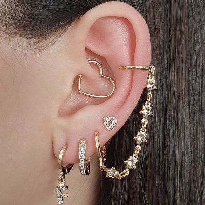 [COD] star chain integrated ear clip set European and alloy diamond stud earrings 4 pieces without pierced