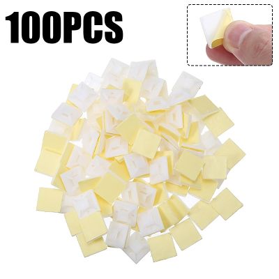 100PCS/Set White Cable Base Mounts 2cmX2cm Self Adhesive Cable Wire Zip Tie Mounts Bases Wall Holder Fixing Seat Clamps