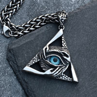 Gothic Stainless Steel Devils Eye Pendant Necklace Mens Chain Punk Hip Hop Trend Three-Handed Emce Necklace Retro Jewelry