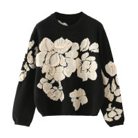 20212020 Autumn Winter Floral Print Sweater Women Knitted Pullover Femme Sweaters High Quality Knitted Oversize black Sweater Jumper