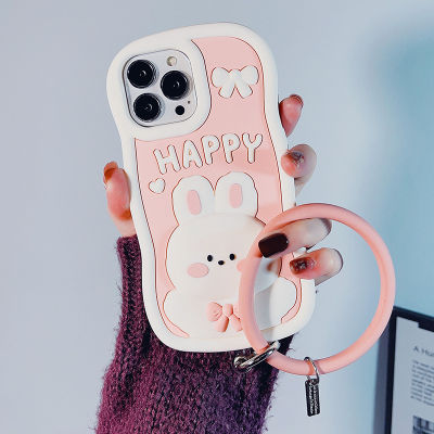 เคส Happy Rabbit สำหรับ iPhone14promax เคสซิลิโคน Puffy สีชมพูสำหรับ iPhone13 เคสโทรศัพท์สีชมพูสำหรับ iPhone12pro เคสโทรศัพท์กระต่ายสีขาวน่ารักสำหรับ iPhone11 เคสน่ารักสำหรับ iPhone13 Promax