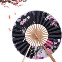 2022 New Japanese Sakura Flower Pocket Folding Hand Round Fan Circle Party Decor Gift Windmill Bamboo Folding Fan