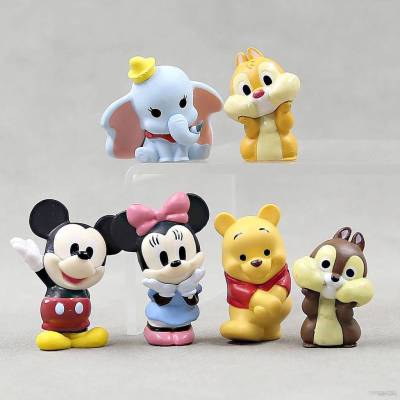 โมเดลตุ๊กตาฟิกเกอร์ Disney Mickey Minnie Winne The Pooh Bear Dumbo Chip and Dale ของเล่นสําหรับเด็ก จํานวน 6 ชิ้น