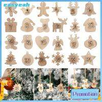 EASYEAH 24pcs/set สุขสันต์วันคริสต์มาส คริสต์มาส เครื่องประดับ ถุงของขวัญตกแต่ง ป้ายหมายเลข ปฏิทินจุติคริสต์มาส นับถอยหลังแท็กแขวน จี้ไม้