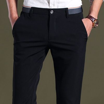 กางเกงขายาวชุดเดรสผู้ชายแบบยืดได้กางเกงทางการพรีเมี่ยม,กางเกง Gaun Modis Celana Setelan ทรงตรงไม่มีเหล็กทรงตรงแบบเรียบกางเกงทางการ