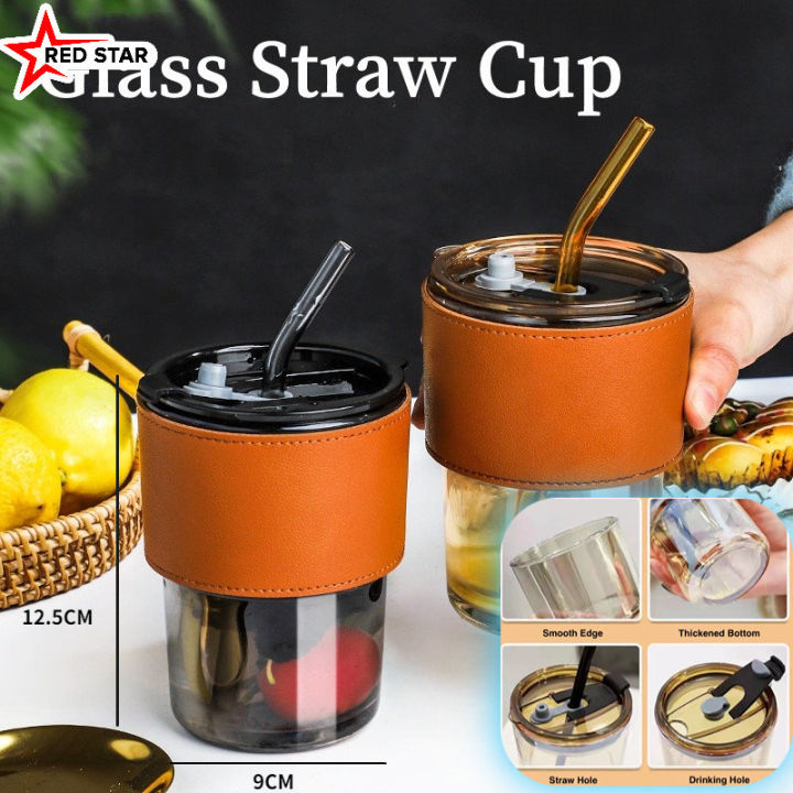  12pcs Glass Cups with Bamboo Lids and Glass Straws Set