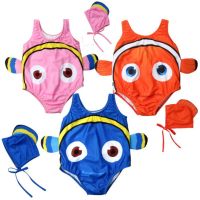 HOT Kids Baby Girl Goldfish Swimwear Bikini Toddler Swimsuit Costume+Swimming Cap Cute 3D Cartoon 2Pcs Outfits 1-5T