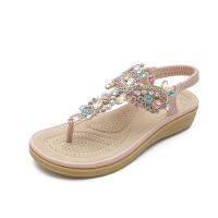 ร้อน, ร้อน★Bohemian Rhinestones Elastic Band Flat Sandals Women Ankle-Strap Sandals