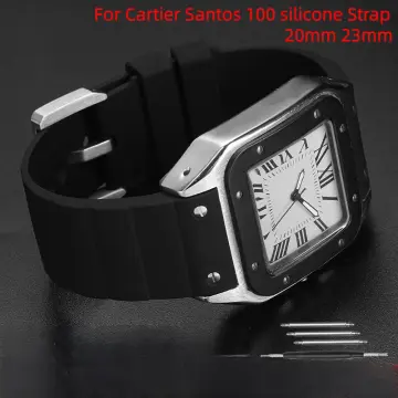 23mm Black Blue Soft Rubber Strap Silicone Watch Band Fits Cartier