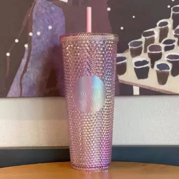 New Starbucks Pink Sakura Color-changing Glass Coffee Mug Cup with Flower  Stick 