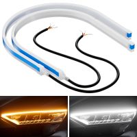 PAUTIX 2Pcs Car LED Light Strip 12V Flexible Waterproof DRL Daytime Running Lights Auto Headlights White Turn Signal Yellow