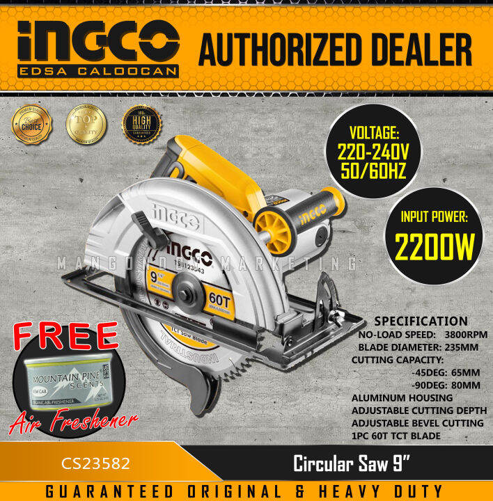 INGCO Circular Saw 9" 2200w (CS23582) with FREE Mountain Pine Scents