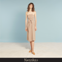 [Kwankao] Brown Eyes Dress เดรสเกาะอกสีน้ำตาลครีมดีเทลผูกผ้าด้านหน้า