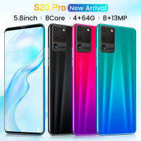 พร้อมส่ง สมาร์ทโฟนแท้ 4G+64G  8mp+16mp 5.8นิ้ว S20 pro Android การจดจำใบหน้า สองซิม สมาร์ทโฟน ตั้งค่าภาษาไทยได้  หน้าจอหยดน้ำเต็มโทรศัพท์มือถือ