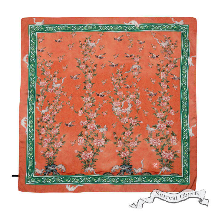 surreal-objects-ancient-book-silk-satin-scarf-100x100-cm-ผ้าพันคอซิลค์ซาติน-ลายสมุดข่อยโบราณ-ขนาด-100-100-ซม