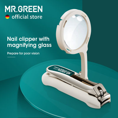 Mr.green Nail Clipper พร้อมแว่นขยายสำหรับวิสัยทัศน์ที่ไม่ดีสแตนเลสไม่มีเครื่องมือทำเล็บมือตัดความคิดของขวัญ