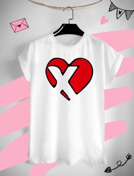 เสื้อยืดอักษรหัวใจ อักษร X ต้อนรับวันวาเลนไทน์ วันแห่งความรัก ด้วยเสื้อยืด Valentine สีสันสดใส ใส่สบาย ไม่ยืด ไม่ย้วย