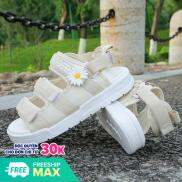 2 MÀU Sandal nữ thời trang Ulzzang quai vải chữ ký hoa cúc 2 màu Đen Kem