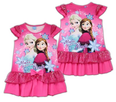 เสื้อผ้าเด็กลายการ์ตูนลิขสิทธิ์แท้ เด็กผู้หญิง ชุดเดรส ชุดดีสนีย์ ชุดแขนสั้น ชุดเจ้าหญิง ชุดเสื้อกระโปรง Frozen Disney ผ้ามัน DFZ215-142 BestShirt