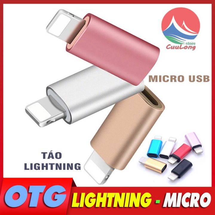 OTG Chuyển Đổi Đầu Lightning iPhone Micro USB Vỏ Kim Loại Adapter cáp usb  otg Lightning