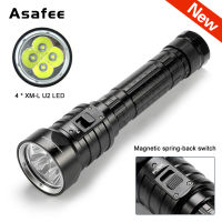 ใหม่ Asafee ดำน้ำชุดไฟฉายดำน้ำ8000 Lumens 4xL2  LED กันน้ำไฟฉายดำน้ำ18650/26650แบตเตอรี่ลิเธียม DX4