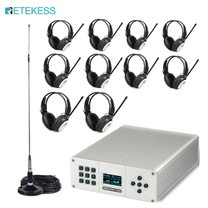 Retekess 25W Powerful FM Transmitter Long Range Wireless Broadcast System with 10 FM Headset