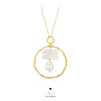 Haus of Jewelry - MOANA KAIA NECKLACE สร้อยคอเงินแท้ ประดับมุกน้ำจืดและเพชรคิวบิกเซอร์โคเนีย (Freshwater pearl and The stones are Cubic Zirconia )