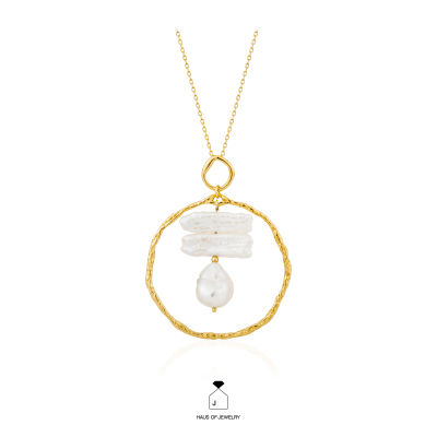 Haus of Jewelry - MOANA KAIA NECKLACE สร้อยคอเงินแท้ ประดับมุกน้ำจืดและเพชรคิวบิกเซอร์โคเนีย (Freshwater pearl and The stones are Cubic Zirconia )