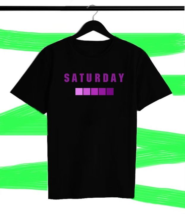 เสื้อยืดสีดำสกรีนลาย-saturday-เนื้อผ้า-cotton-งานสกรีน-dtg-สีสันสดใส-ใส่สบาย