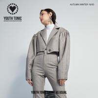 YOUTH TONIC - Pinstripe Crop Blazer / เบลเซอร์ ตัวสั้น แขนพอง