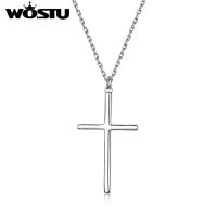 WOSTU Gold Cross Necklace Fashion Women Jewelry Sliver Lord Chain Cross Pendant Stainless Steel Rose Gold Platinum Plated Necklace ZBYIN076 ZBYIN076-L